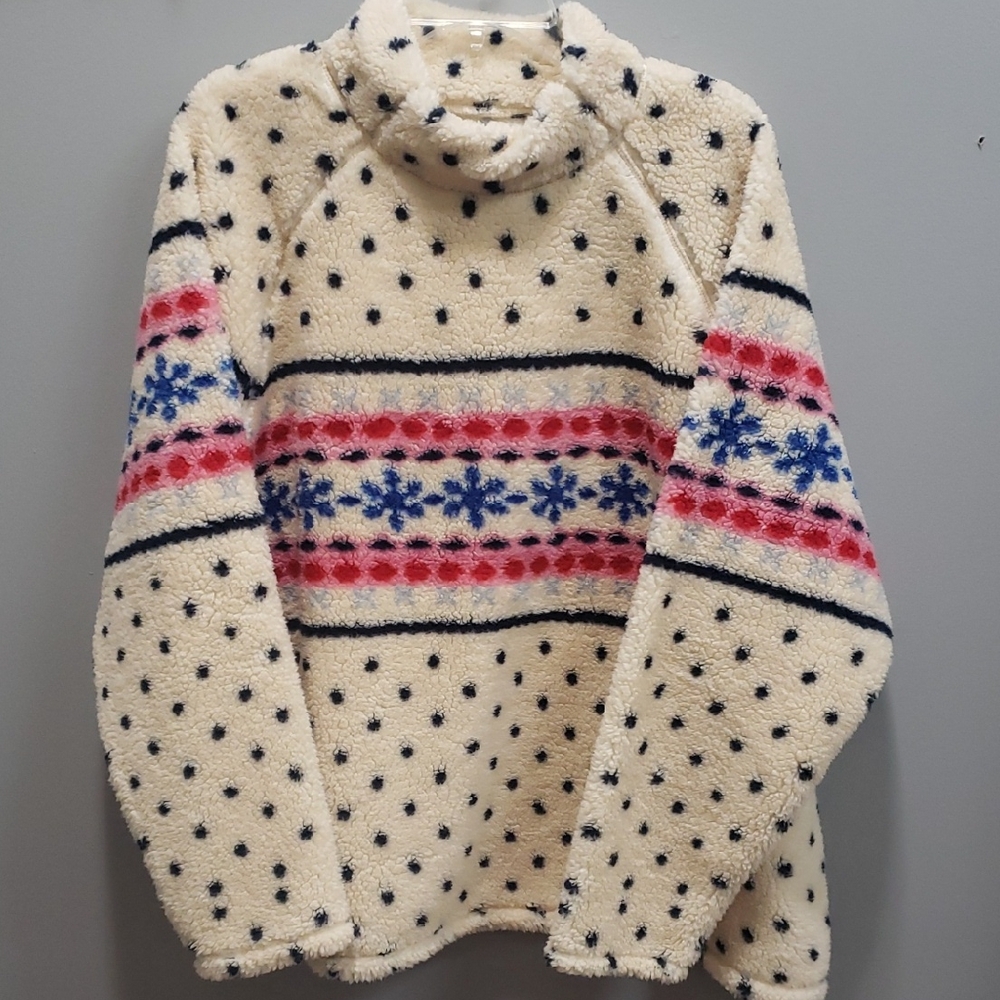 St. John's Bay Cozy Plush Cream Polka Dot Sweater with Red/Blue Accents, 2X